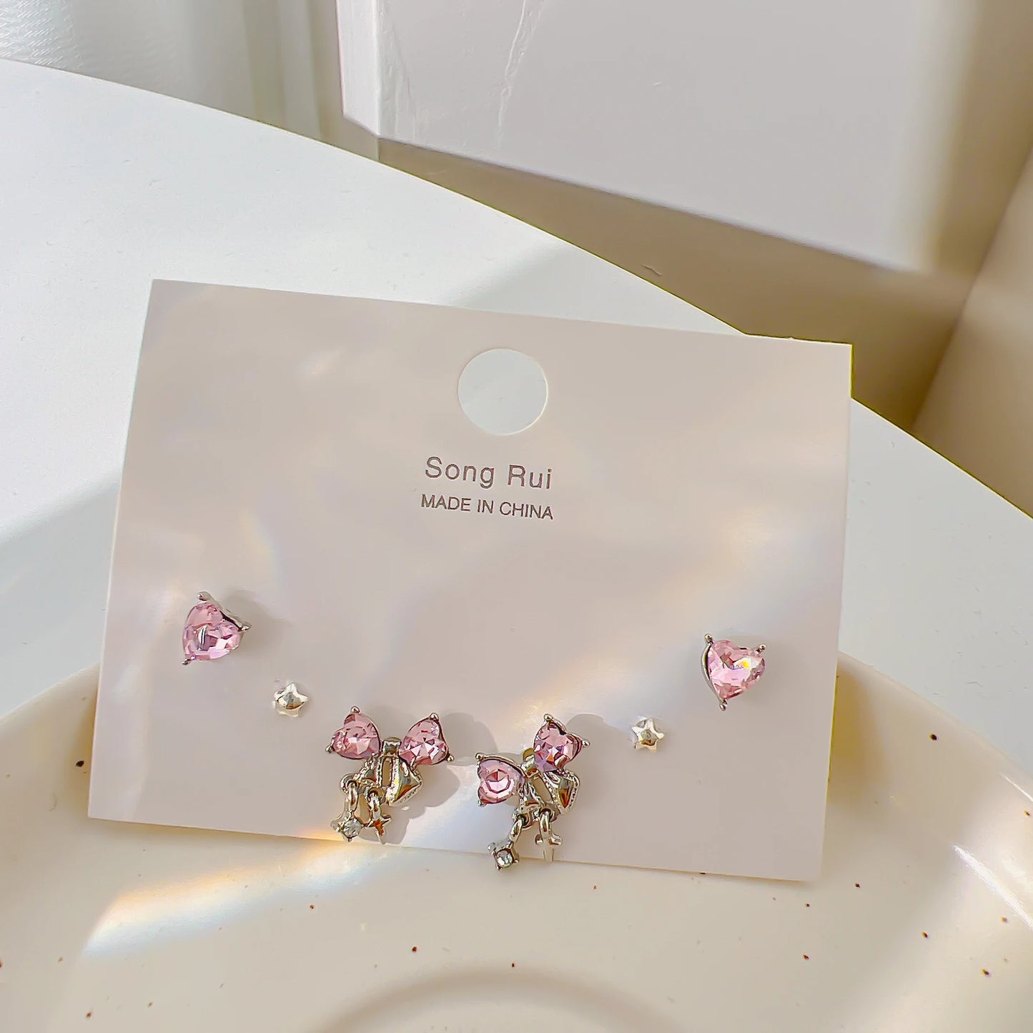 Pink Heart Stud Earrings f