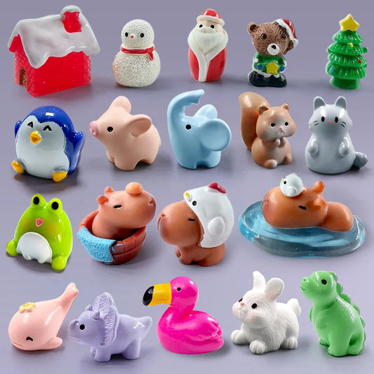10Pcs Easter Rabbit Dinosaurs Capybara Duck Fox Pig Cat Turtle Frog Bird Figurine Miniature Fairy Garden Decoration Accessories