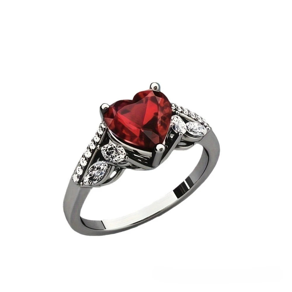 Goth Romantic Inlay Red Crystal Zircon Heart Shape Double Dragon Pattern Couple Rings for Women Men Luxury Sparkle Jewelry Gift