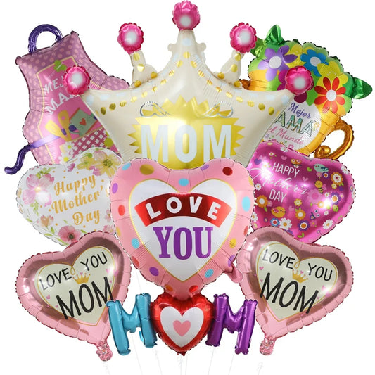 8‑Piece Mother’s Day Foil Balloon Set – “I Love You Mom” Helium Party Decor & Gift Balloons
