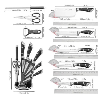 9‑Piece Stainless Steel Kitchen Knife Set – Sharp Non‑Stick Coated Chef Knives with Sharpener