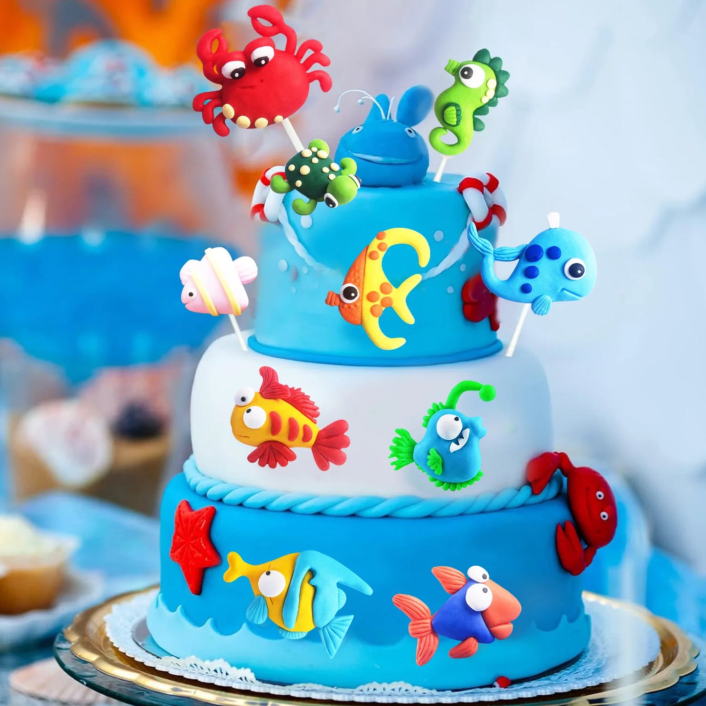 7pcs Under the Sea Cake Toppers Ocean Cake Decorations  Party Favors for Baby Shower Ocean Birthday Party Decorations Supplies