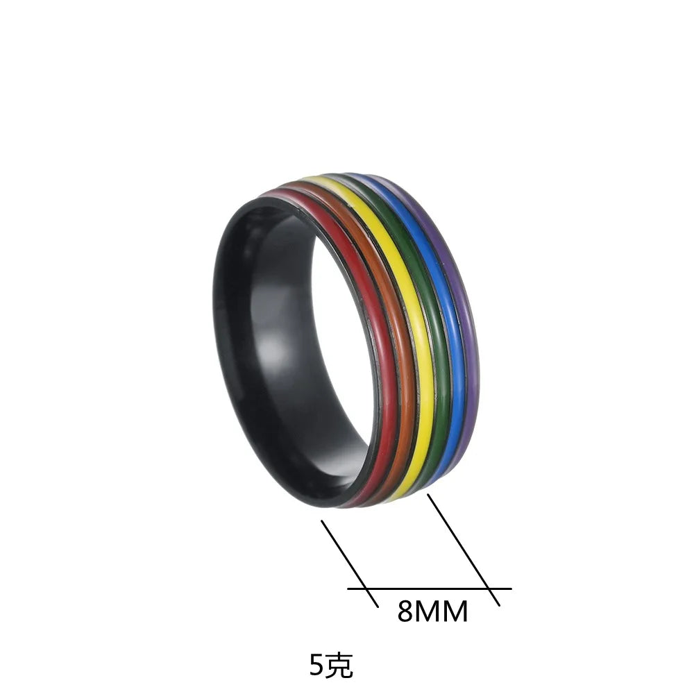 Rainbow LGBT Rings Jewelry Engagement Party Bagues Titanium Stainless Steel Bands For Couple Lovers Women Men Filled