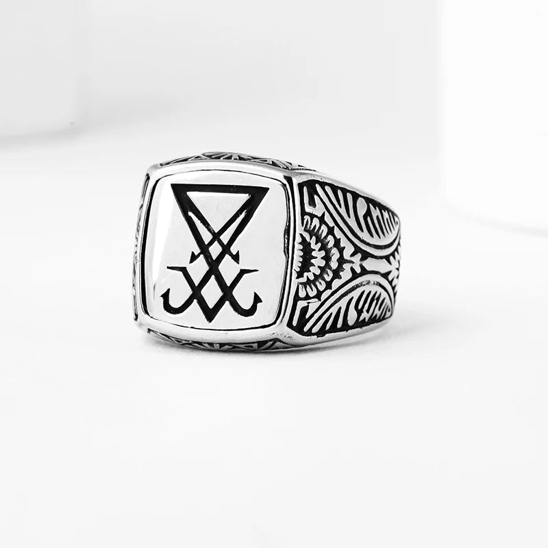 Vintage Lucifer Sigil Rock Ring – 316L Stainless Steel Seal