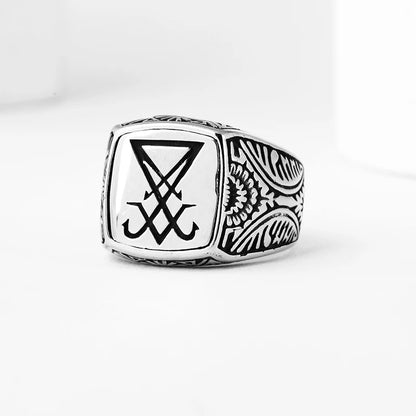 Vintage Lucifer Sigil Rock Ring – 316L Stainless Steel Seal