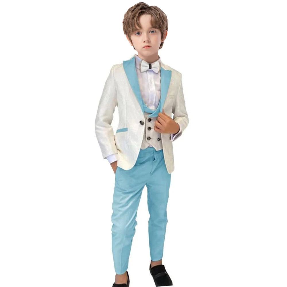 Classic Boy's Suit Set 3 Pieces Paisley Long Sleeves Formal Tuxedo For Kids From 3 to 14 Years (Wedding Flower Boy)