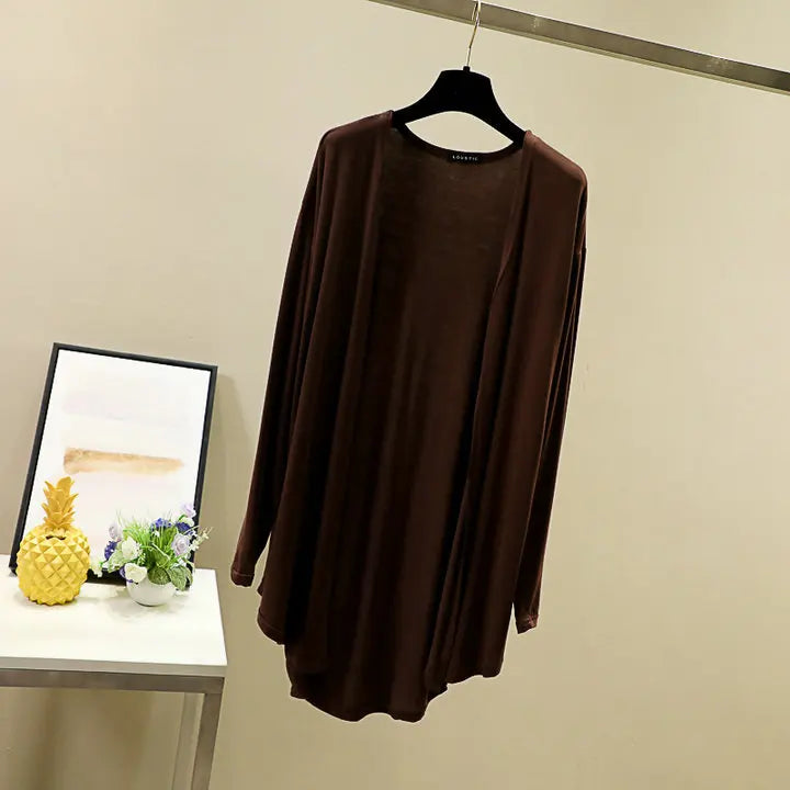 Modal Cardigan Long sleeves Plus size Summer Spring Loose Air-conditioned Top Open-front sun-proof clothing