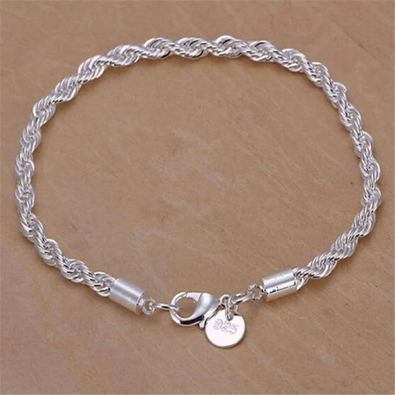 925 Sterling Silver Rope Chain Necklace – 4mm, 16–24in Unisex Fashion Jewelry