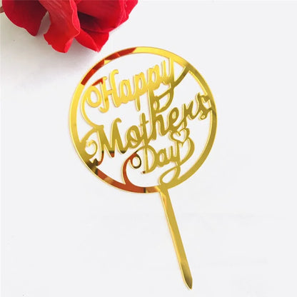 Happy Mothers Day Cake Topper Gold Red Tulip Acrylic MOM Birthday Party Cake Toppers Dessert Decoration Mother's Day Gifts