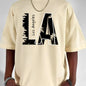 Men's summer 100 cotton fashionable casual loose plus size Los Angeles letter printed sports round neck short sleeved T-shirt