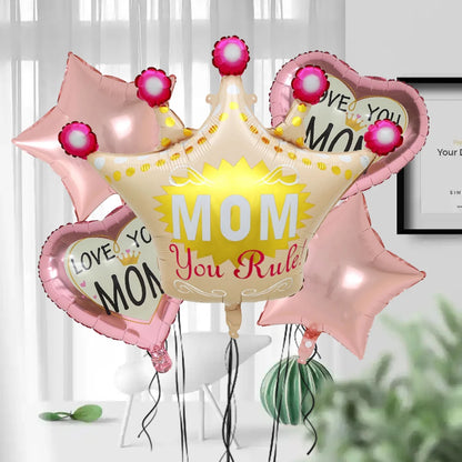 5 PCS Balloon Set, Mom's Crown, Aluminum Foil Balloons, Mother's Day Thanksgiving Day Birthday Decoration Gift