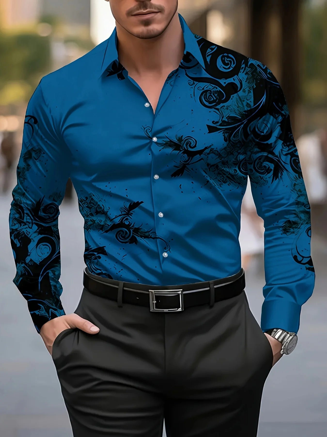 Men’s Casual Long Sleeve Button‑Up