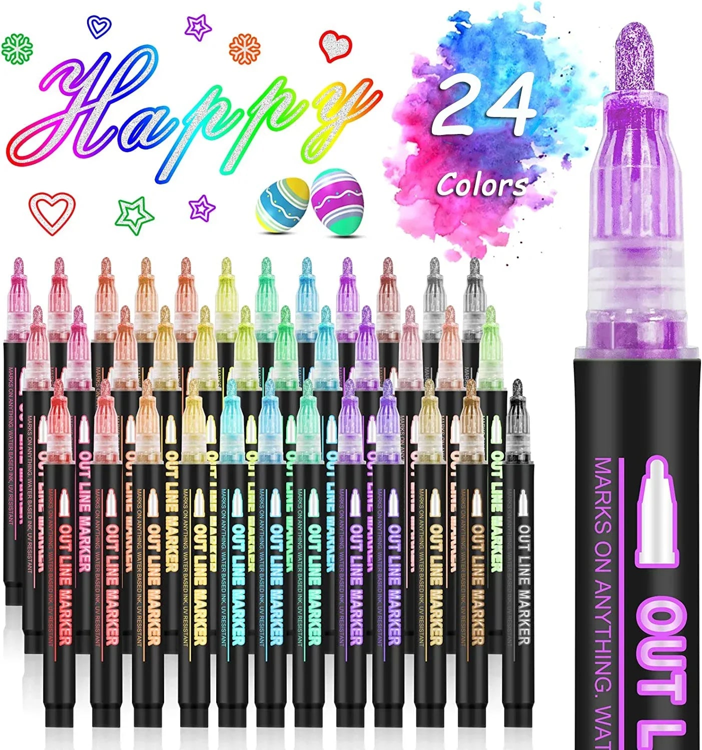 Double Line Highlighter Art Pens 36 Color