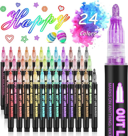 Double Line Highlighter Art Pens 36 Color