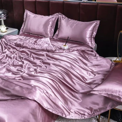 Luxury Ice Silk Bedding Set Satin Silky Duvet Cover Set With Pillowcase High-end Home Textiles Solid Color Bed Cover Sets