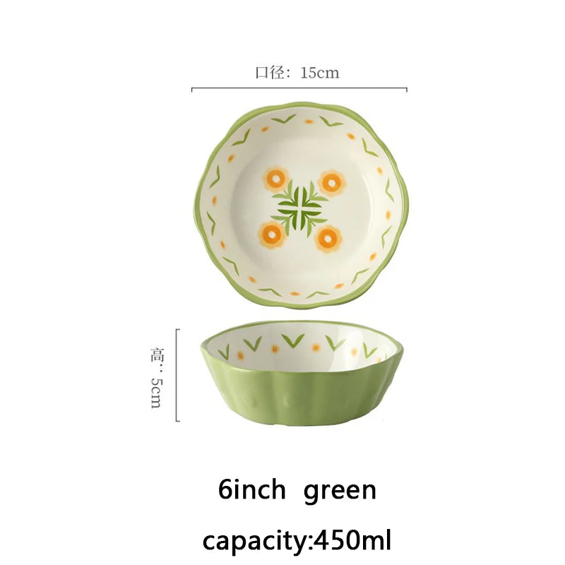Heat Resistant Ceramic Salad Bowl With Wavy Edges Dessert Bowl Kitchen Fruit Dish Microwave Oven Oven Safety 6inch