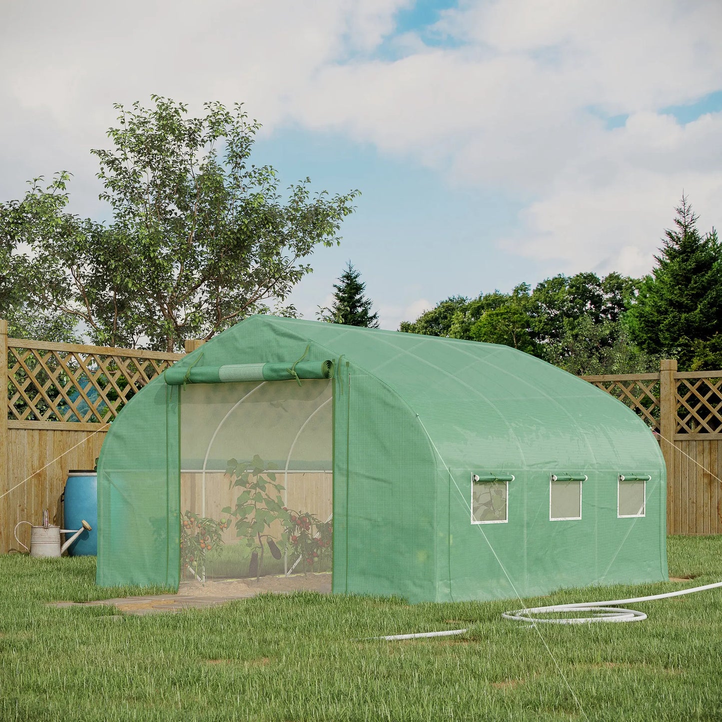 Outsunny Tunnel Greenhouse W/ Mesh Door & Roll-Up Sidewalls Hot House Green