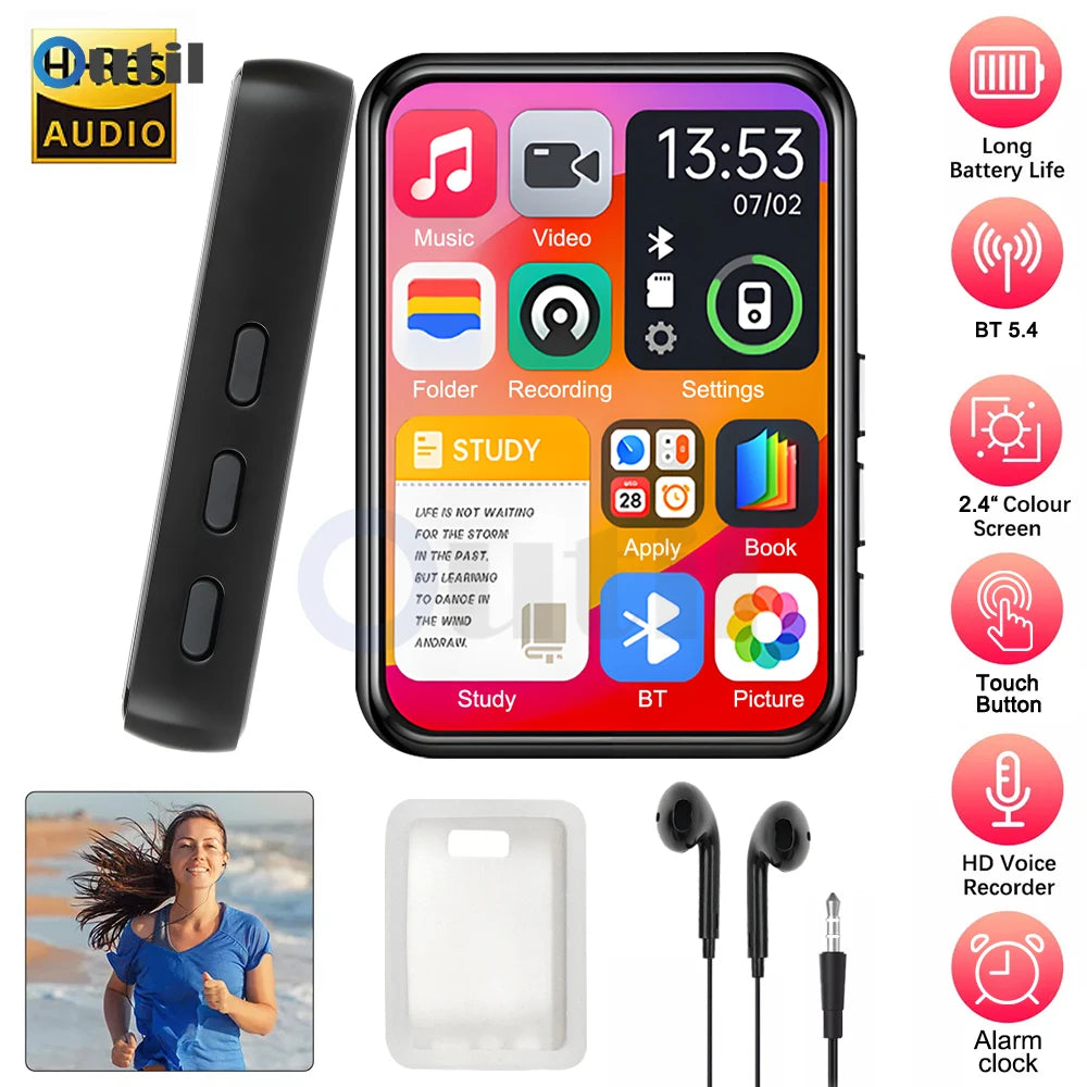 2026 New Bluetooth 5.4 Touch Screen MP3 Player HiFi Lossless Music Play Built-in Speaker 32GB Support Recording E-Book