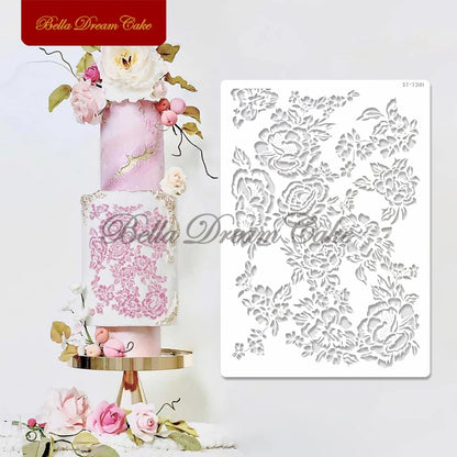Various Flower Leaf Design Fondant Cake Stencil DIY Royal Cream Border Mold PET Drawing Template Cake Decorating Tools Bakeware