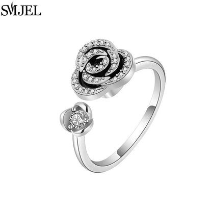 Korean Fashion Daisy Spinner Fidget Ring Multiple Style Sunflower Rose Snowflake Rotate Freely Anti Stress Anxiety Rings Wedding