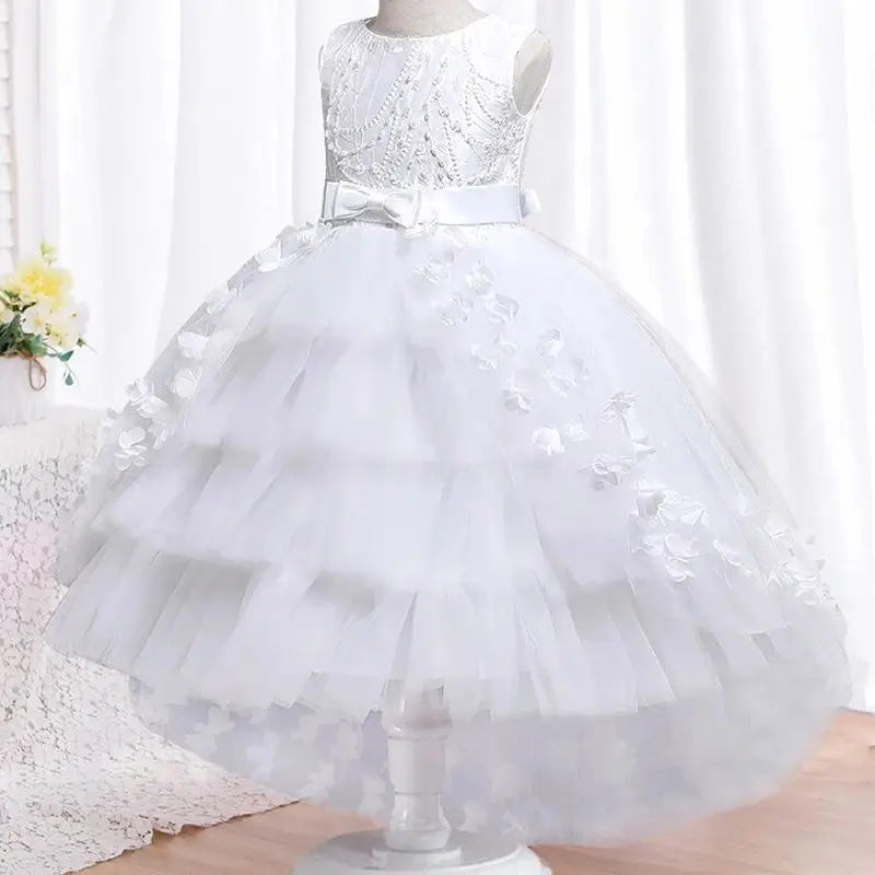 Party Embroidered Sticker Tailcoat Flower Girl Birthday Party 3-12  Sequin Dress