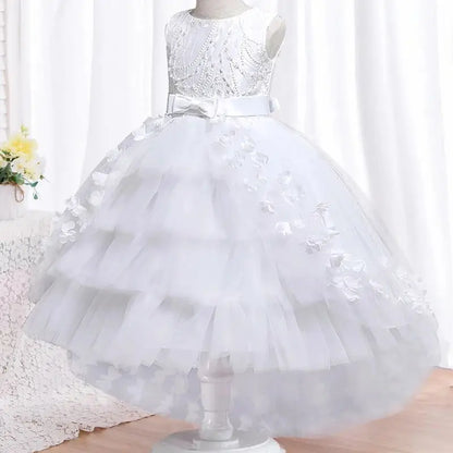 Party Embroidered Sticker Tailcoat Flower Girl Birthday Party 3-12  Sequin Dress