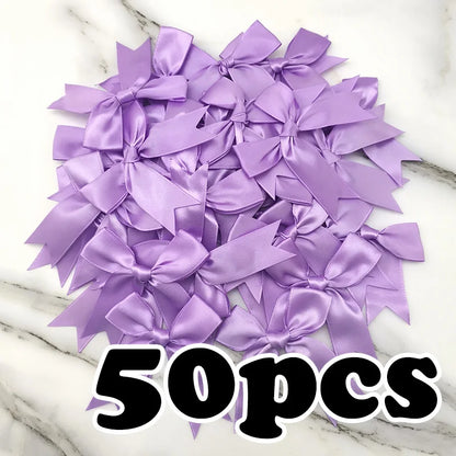 (50 Pcs/pack) 85*85mm Fresh Pink Ribbon Bows Small Size Satin Ribbon Bow Flower Craft Decoration Handwork DIY Party Decoration