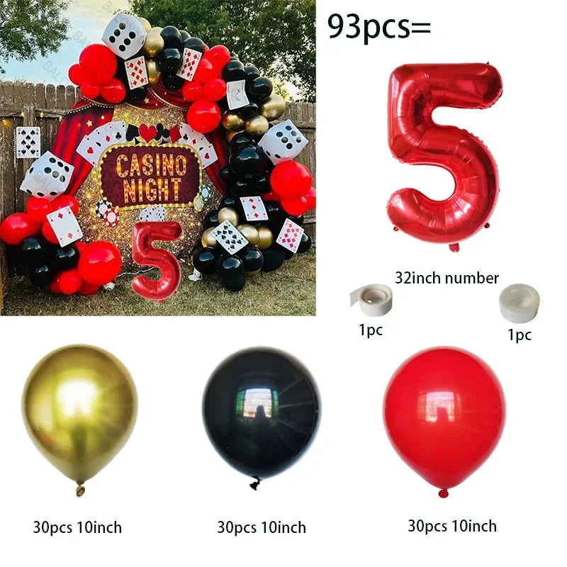 93pcs Cube Balloons Dice Playing Cards Foil Ballon Casino Theme Party Adult Birthday Decor Las Vegas Party Poker Theme Party