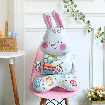 Easter Bunny & Chick Foil Balloon – Cute Standing Rabbit, Egg & Carrot Helium Balloon for Kids’ Party Decor