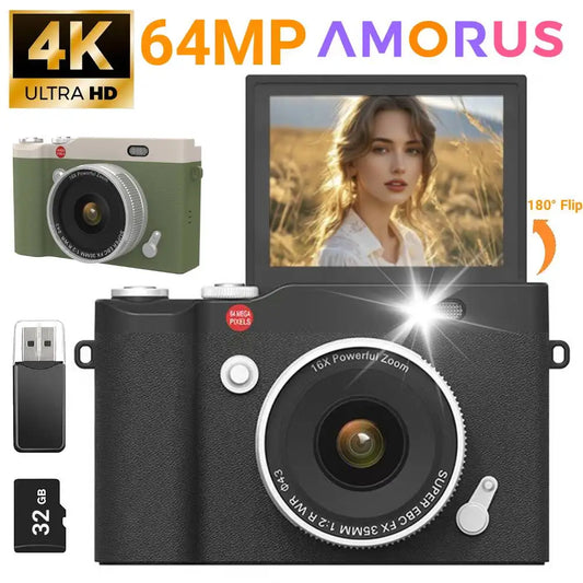 4K Digital Camera 16X Digital Zoom CCD Retro Video Recorder 2.4 Inch 180° Flip Screen Selfile Compact Digital Photography Camera