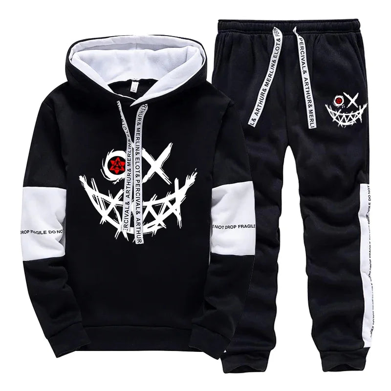 Mens Tracksuit Printed Single Piece Sweatshirts Sweatpants Casual Hoodie Pants Outdoors