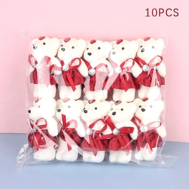 10pcs/Pack 12CM Couple Bear Flower Bouquet Dolls Mini Foam Teddy Bears Plush DlY Valentines Flower Gifts Packaging Accessor part