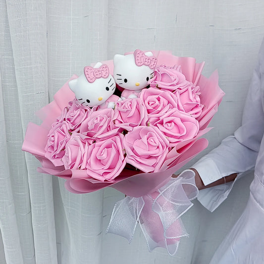Hello Kitty Cartoon Plush Bouquet  Anime  Rose Soap Flowers  Doll Home Wedding Decoration Christmas Valentine's Day Gift
