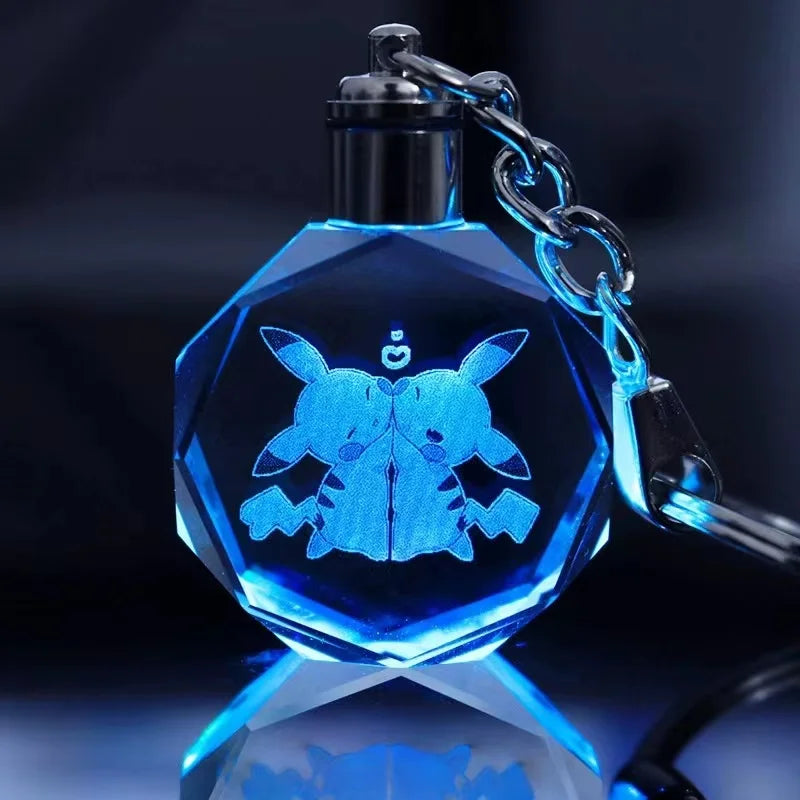Pokemon Cartoons Anime Figure Pikachu Charizard Mewtwo Eevee Crystal  Collection Luminous Keychain Pendant Model  Kids Toy Gift