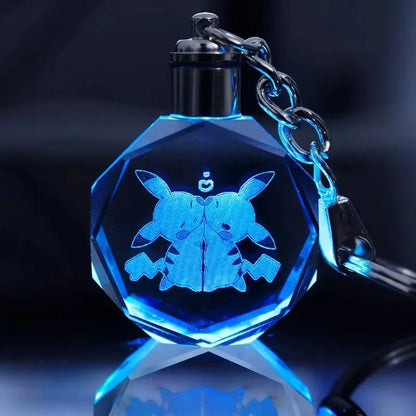 Pokemon Cartoons Anime Figure Pikachu Charizard Mewtwo Eevee Crystal  Collection Luminous Keychain Pendant Model  Kids Toy Gift