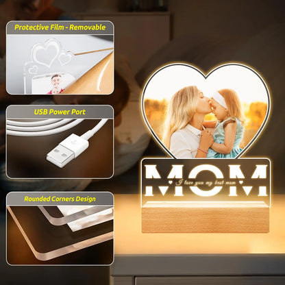 Personalized Mothers Day Gifts for Mom/Dad/Baby/Family Birthday Custom LOVE Picture Frame With Photos Night Light Acrylic Plaque