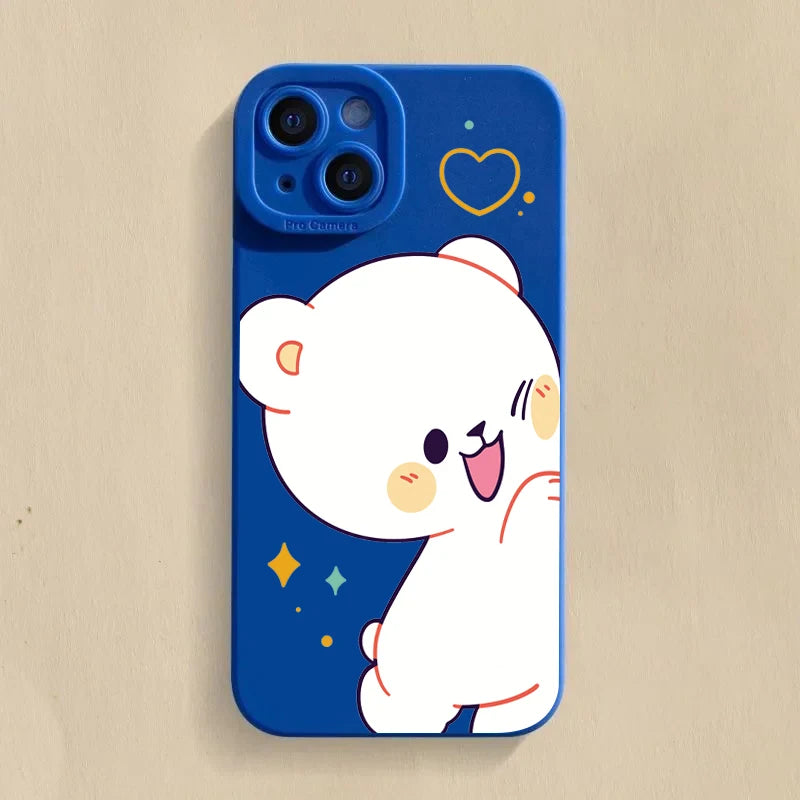 Cartoon Cute Bear Couple Silicone Phone Case For iPhone 16 Pro Max 15 14 13 12 11 Pro  16 Plus  Shockproof Soft Cover