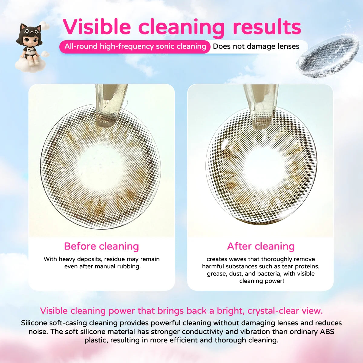 Heartbeat Cannon Electric Contact Lenses Cleaner High Frequency Sonic Silent Contact Lens Cleaning Tool Lightweight And Portable