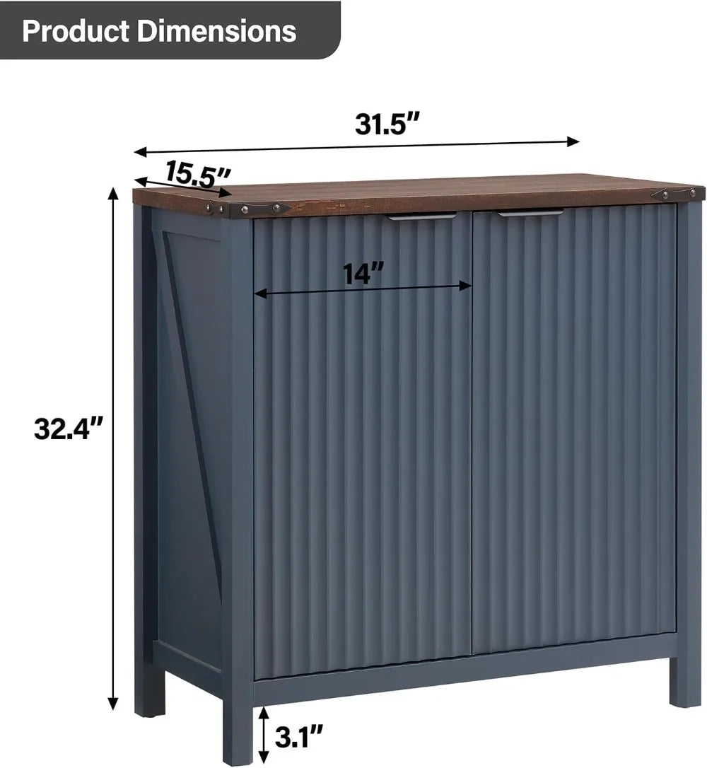 32 Fluted Sideboard Storage Cabinet Buffet - 7-Level Adjustable Shelves, Modern Farmhouse Rustic Chic Multi-Functional Organizer