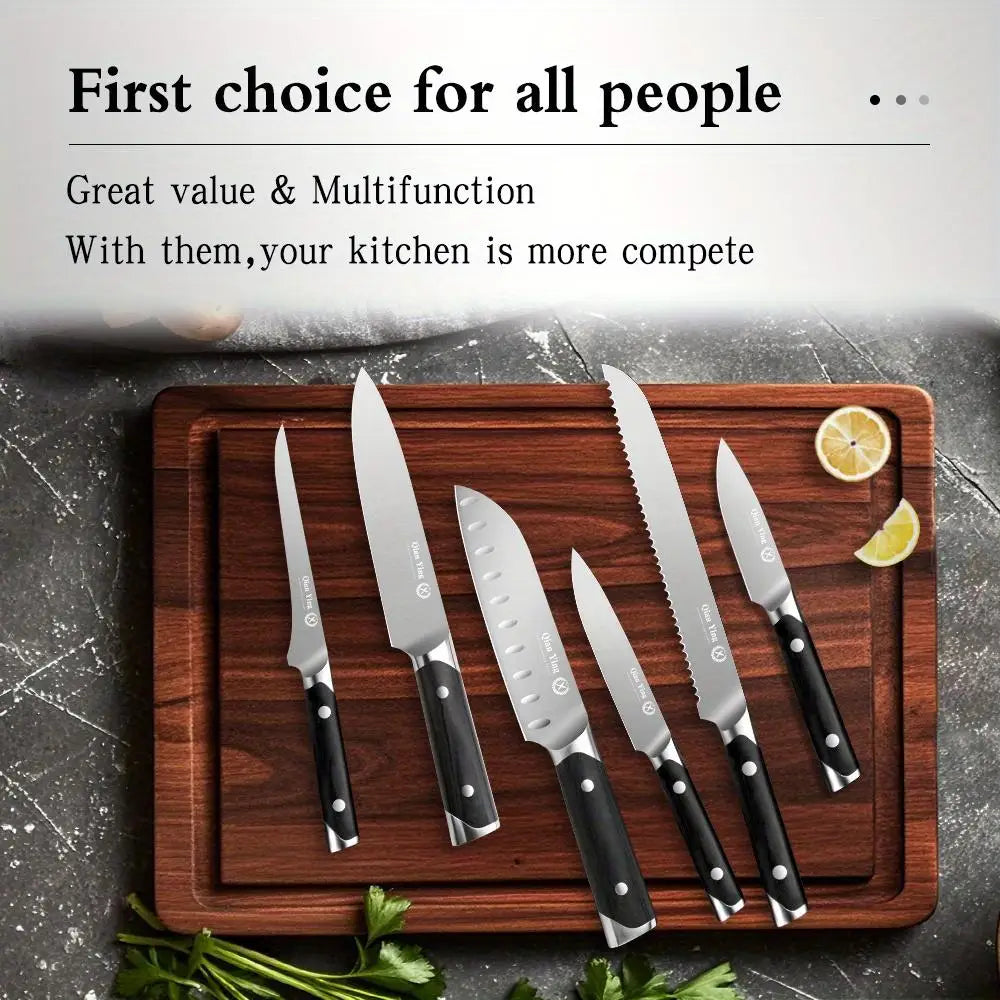 Commercial luxury kitchen knife 6-piece set, steel precision forge high-end kitchen knife, log handle, professional chef's knif