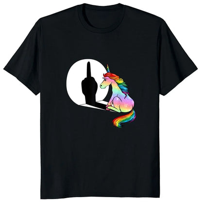 Unicorn Middle Finger Fxk T Shirt Women Mens T-Shirt 100% Cotton Streetwear