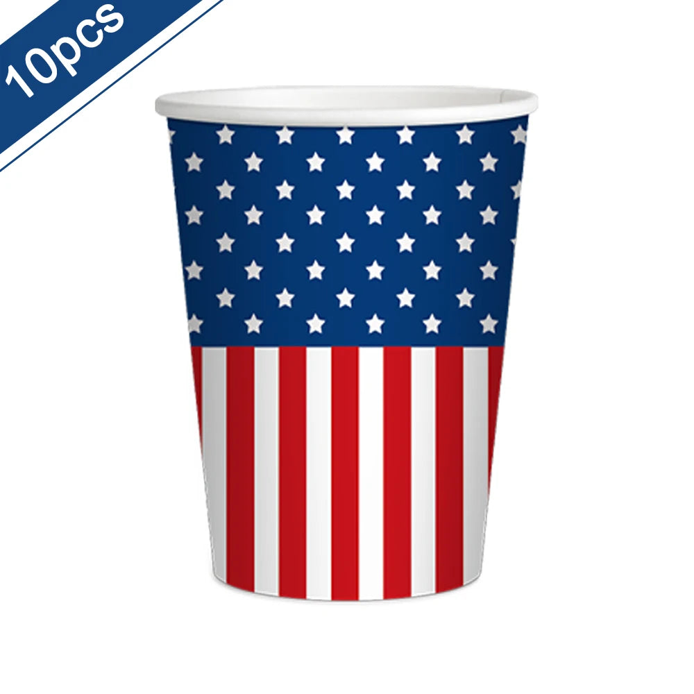 Independence Day Party Disposable Cutlery American Flag Plate Paper Cup For USA Birthday Party Supplies Patriotic Decorations