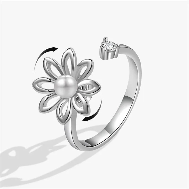 Fashion Beads Anxiety Fidget Spinner Rings Korea Crystal Butterfly Flower Star Moon Ring Anti Stress Jewelry Gift