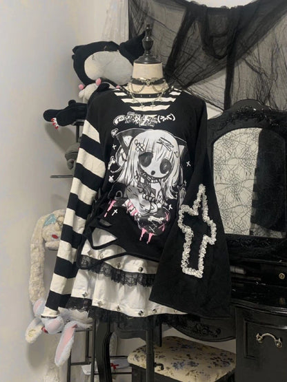 Subculture T Shirts Y2K Clothing Tees for Women  Gothic Punk Harajuku Gothic Unique T-shirts Fashion Japanese Kawaii Long Sleeve