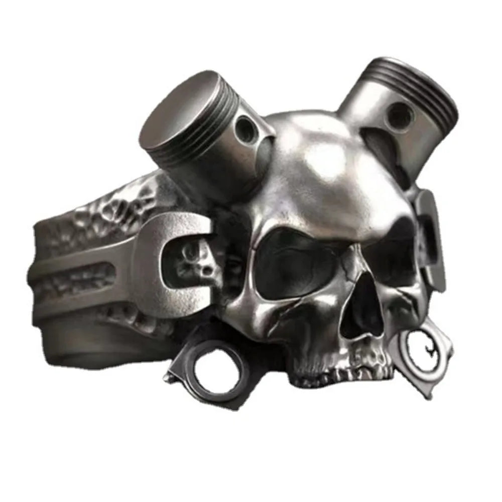 Hip-hop Retro New Simple Steampunk Heavy Skull Ring Gothic Wrench Screw Skull Ring Men and Women Rock Street Party Accessories