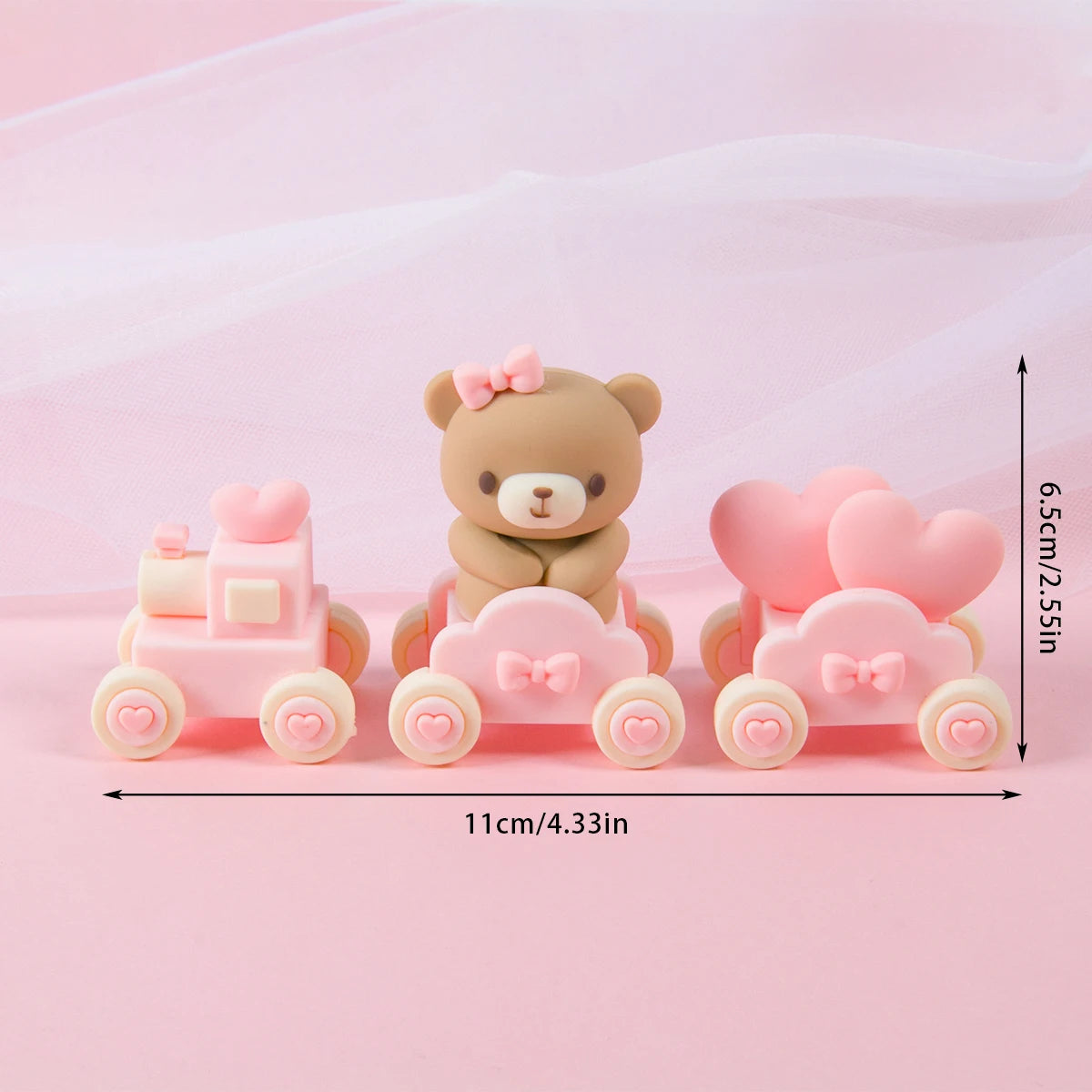 Cute Bear Ornament Cake Topper Pink Blue Cartoon Bear Soft Rubber Doll Boy Girl First Birthday Party Cake Decoration Baby Shower