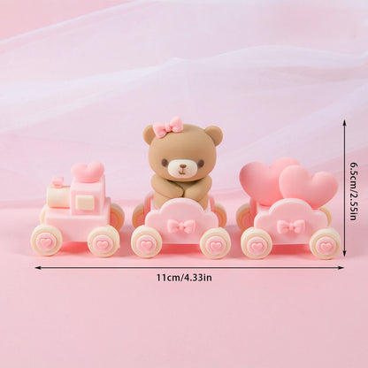 Cute Bear Ornament Cake Topper Pink Blue Cartoon Bear Soft Rubber Doll Boy Girl First Birthday Party Cake Decoration Baby Shower