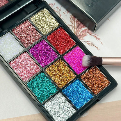 12-Color Glitter Eyeshadow Palette- Highly Pigmented,Long-Lasting Diamond Metal and Matte Shades for a Dazzling Eye Makeup Look