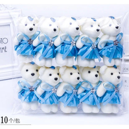 10pcs/Pack 12CM Couple Bear Flower Bouquet Dolls Mini Foam Teddy Bears Plush DlY Valentines Flower Gifts Packaging Accessor part
