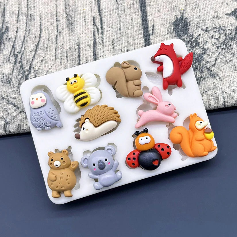 koala Bear Bee Bunny Fox Hedgehog Squirrel Owl Silicone Sugarcraft Mold Chocolate Cupcake Baking Fondant Cake Decorating Tools